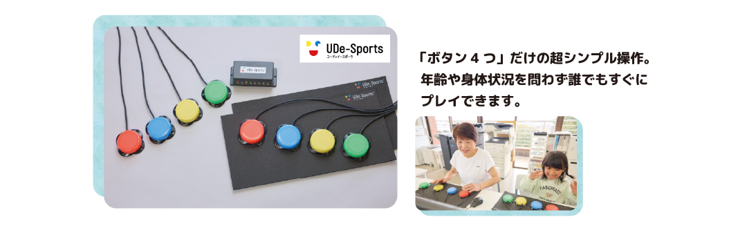 「ボタン4つ」だけの超シンプル操作。年齢や身体状況を問わず誰でもすぐにプレイできます。